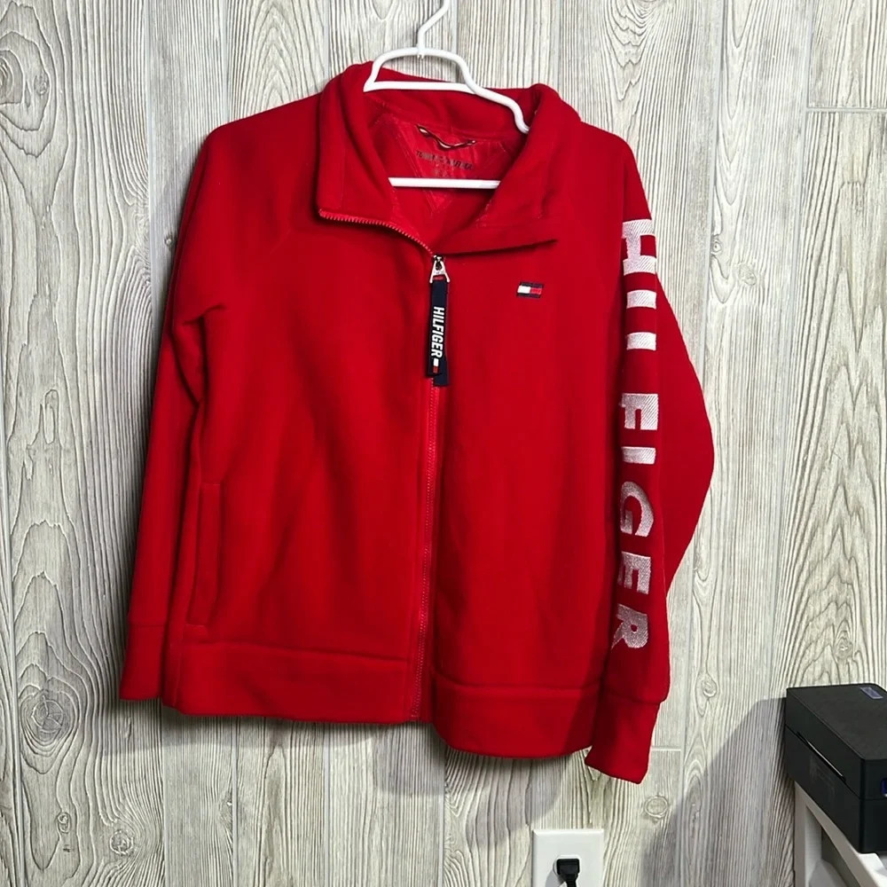 Tommy Hilfiger Mens Red Classic Long Sleeve Full Zip Fleece Jacket Sizes Medium